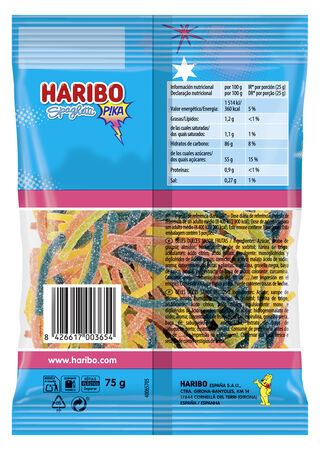 Golosina spaghetti pica sabor frutal Haribo 75g