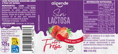 Leche fermentada sin lactosa Alipende pack 4 125g fresa