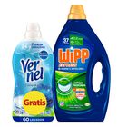Detergente líquido Wipp Express 37 lavados Antiolor + Suavizante Vernel 60 lavados Cielo Azul