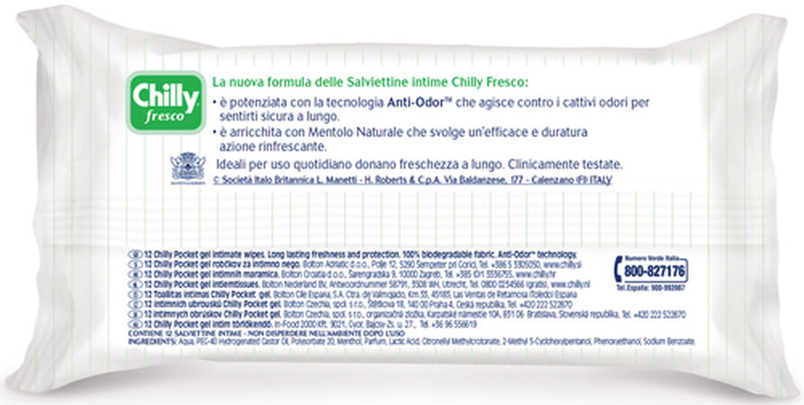 Toallitas íntimas Chilly pocket 12 uds gel