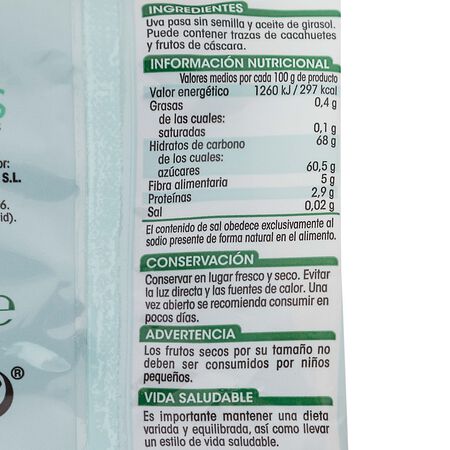 Pasas sultanas Alipende 250g sin pepitas