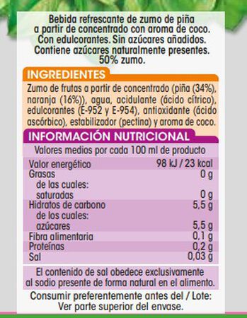 Bebida de piña y coco Alipende 1,5l