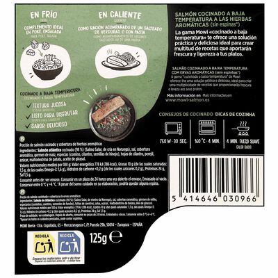 Salm&oacute;n cocinado a baja temperatura Mowi hierbas arom&aacute;ticas 125g 