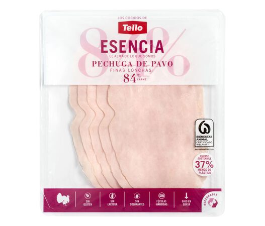 Pechuga de pavo en finas lonchas esencia Tello 125g