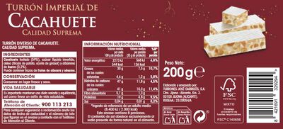 Turr&oacute;n imperial de cacahuete Alipende 200g