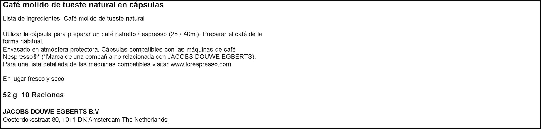 Café espresso origen india intensidad 10 L'Or 10 cápsulas