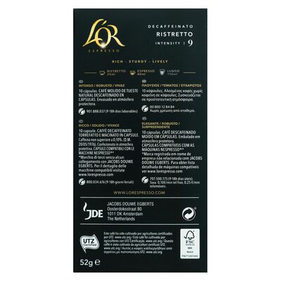 Caf&eacute; descafeinado espresso ristretto intensidad 9 L'Or 10 capsulas