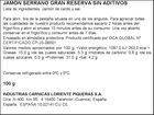 Jamón serrano gran reserva sin aditivos Loriente 100g
