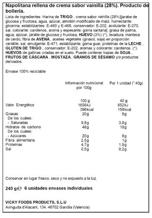 Napolitana Dulcesol rellenas de crema 6 unidades
