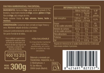 Pan de hamburguesa Alipende 300g r&uacute;stico 100% natural