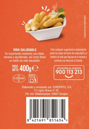Fingers de mozzarella Alipende 400g rebozados
