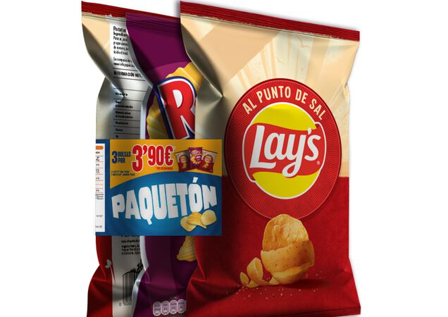 Paquetón Lays al punto de sal 2 unidades + Ruffles Jamón 1 unidad 470g