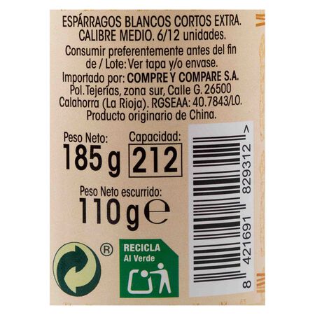 Esparragos blancos extra cortos sin gluten Alipende 110g