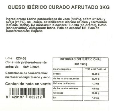 Queso mezcla ib&eacute;rico curado afrutado Rabel 3k