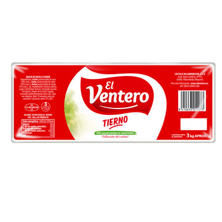 Queso tierno mezcla elaborado con leche pasteurizada en barra El Ventero