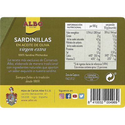 Sardinilla en aceite de oliva virgen extra Albo 82g