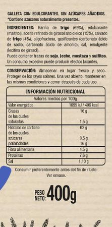 Galleta Digestive 0% az&uacute;car Alipende 400g