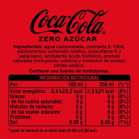 Refresco cola Coca-Cola botella 50cl pack 4 zero