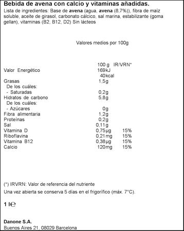 Alpro Avena sin az&uacute;car 1L