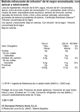 Refresco de té Fuzetea 1,25l limón