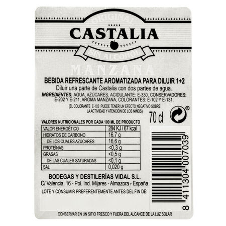 Licor sin alcohol Castalia 70cl manzana verde