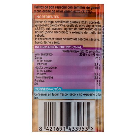 Palitos de pan crujiente Alipende con pipas 2 uds 80g