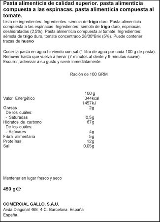 H&eacute;lices Gallo 450g con vegetales