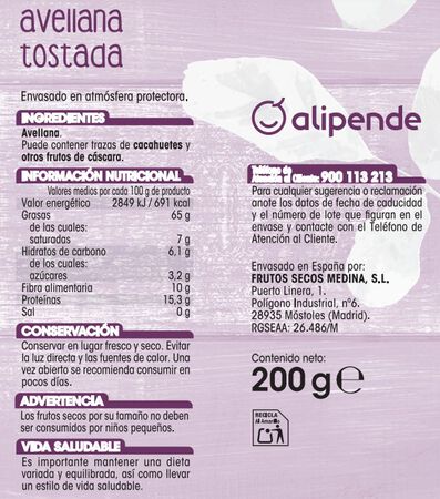 Avellana tostada Alipende 200g