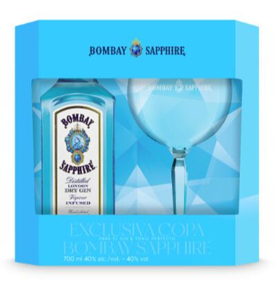 Estuche ginebra con copa bal&oacute;n de regalo Bombay Sapphire 70cl
