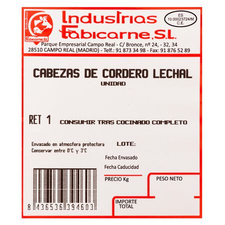Cabeza de cordero lechal 450g