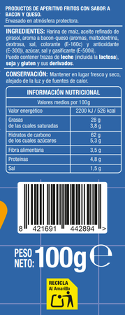 Snack de ma&iacute;z conos Alipende 100g sabor a bacon&queso