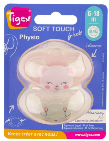 Chupetes silicona Tigex soft mini physio 2u para niña 6-18 meses