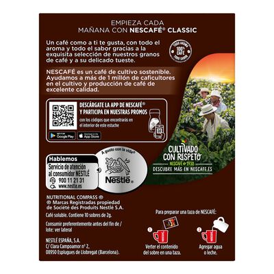 Café soluble Nescafé 10 sobres natural