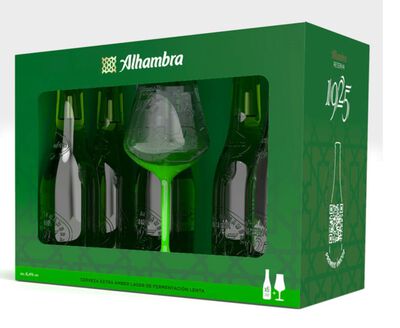 Cerveza rubia reserva Alhambra 1925 botella P6 33cl + copa