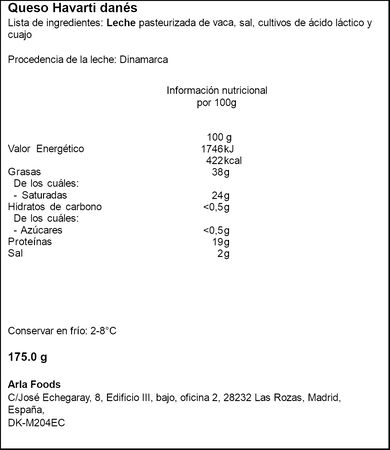 Queso havarti lonchas Arla 175 gr