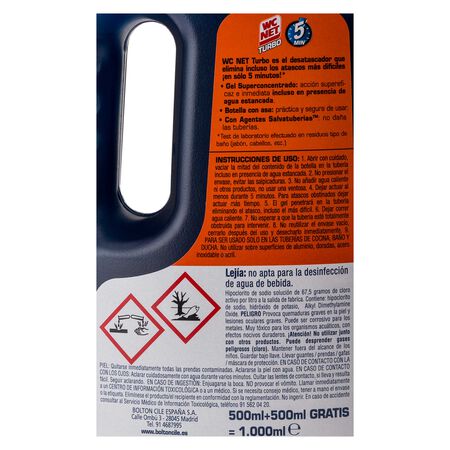 Desatascador líquido WC Net 500+500ml turbo