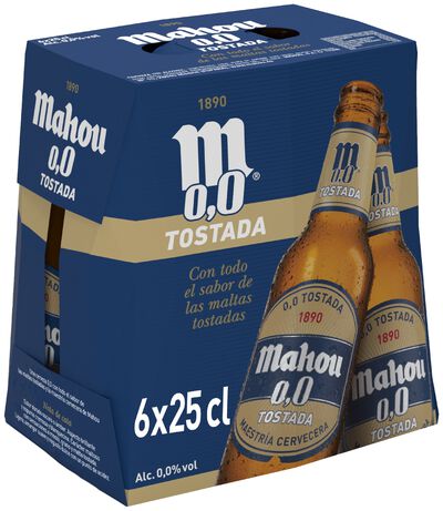 Cerveza sin alcohol Mahou 00 Tostada pack 6 botellas 25cl