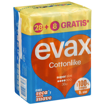 Compresas con alas cottonlike Evax 28+8 unidades super