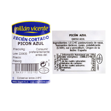 Queso azul picón hojas Millán Vicente cuña 170g aproximadamente