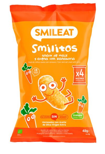 Alimento infantil snack a base de maíz avena y zanahoria Smileat 48 g
