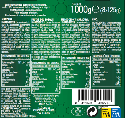 Bífidus Alipende sin azúcar pack 8 fresa piña f bosque higo