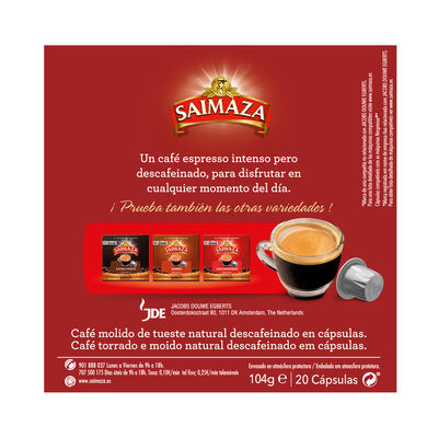 Café descafeinado espresso Saimaza 20 cápsulas