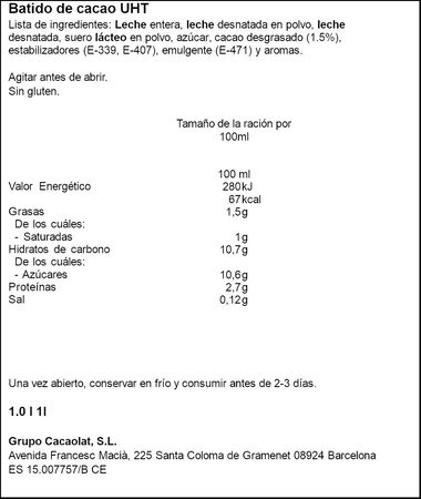 Batido Cacaolat 1l cacao