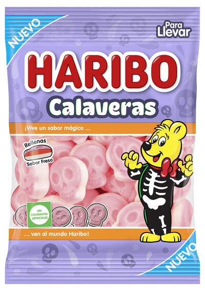 Golosina calaveras rellenas sabor fresa Haribo 100g