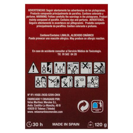 Vela vaso aromatium Martínez Morales 120g canela