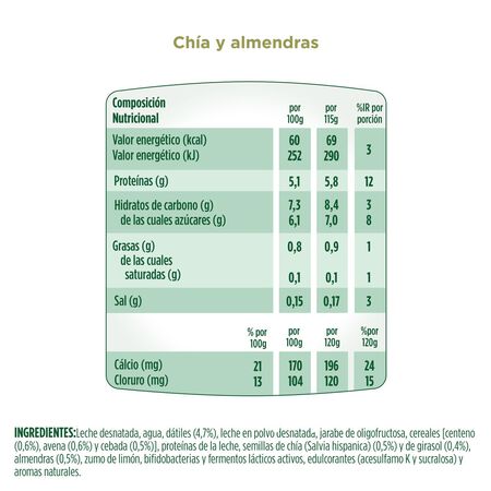 Bífidus probiótico Activia 0% pack 4 chia y almendras