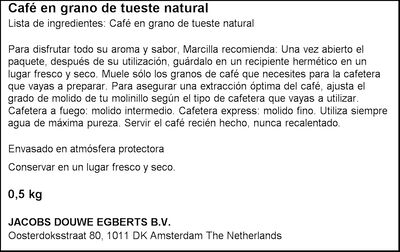 Caf&eacute; en grano natural Marcilla 500g