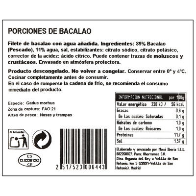 Bacalao en porcion Mowi bandeja