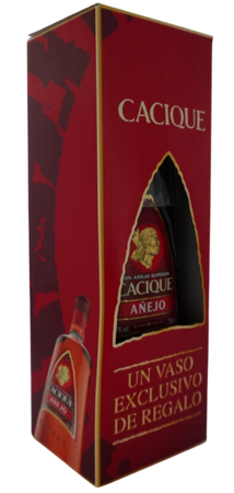 Ron a&ntilde;ejo con vaso Cacique 70cl