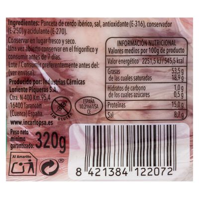Panceta ib&eacute;rica salada Lasencia 320g